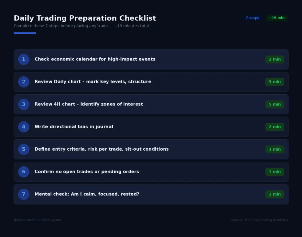 Daily Trading Prep Checklist by The Prop Trading Academy