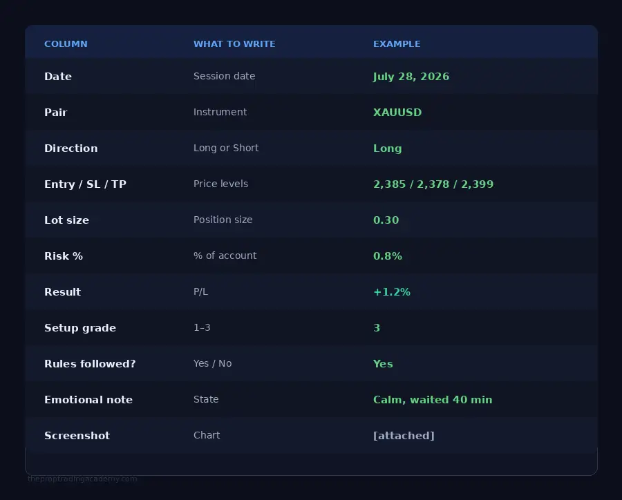 Weekly review journal by The Prop Trading Academy