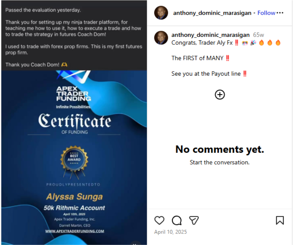 Funded certificate of Coach Aly