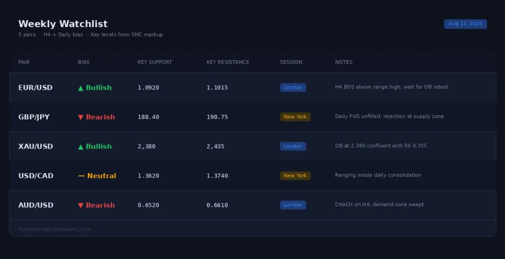The Prop Trading Academy Trading Watchlist
